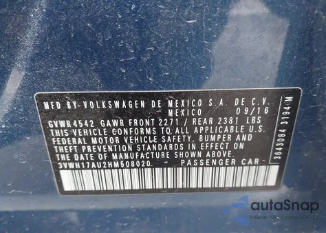 2017 Volkswagen Golf Alltrack Tsi Sel from USA, damaged, VIN 3VWH17AU2HM508020